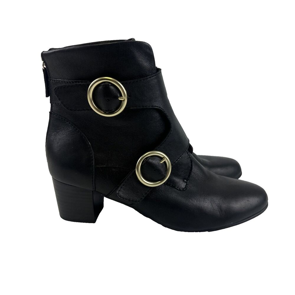 Ono Melker Leather Ankle Boot Double Buckles Back Zip Heel Born Womens 9.5